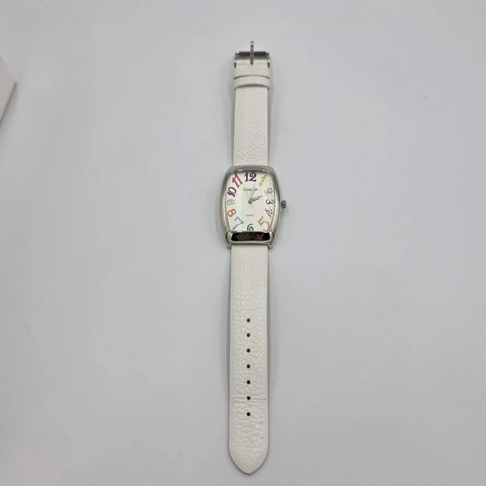 Gossip Watch Womens Quartz Multicolor White Leather Rectangle Silver Tone GSP727